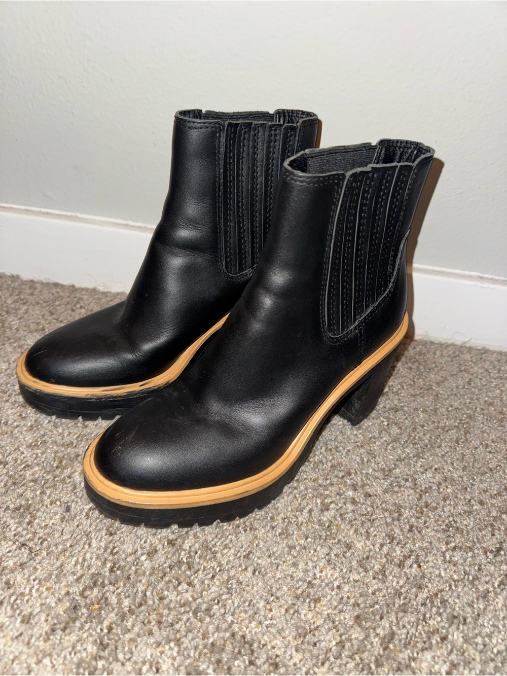 Dolce Vita Black Leather Chelsea Boot with Tan Trim